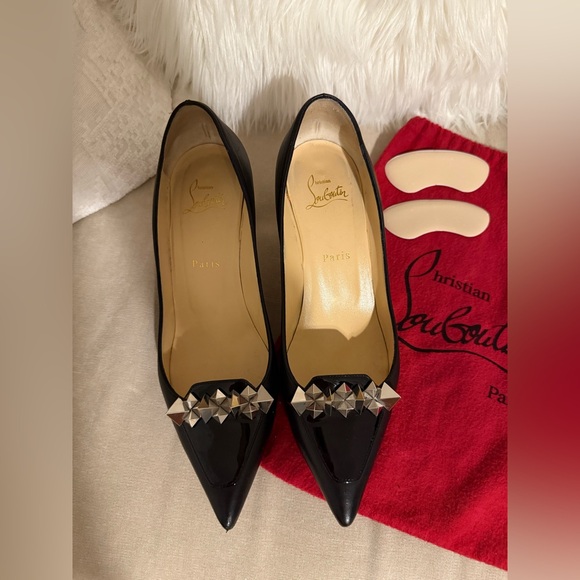 Christian Louboutin Miss Constella Black Leather & Patent w/ Silver Spikes, 38.5 - Picture 2 of 12